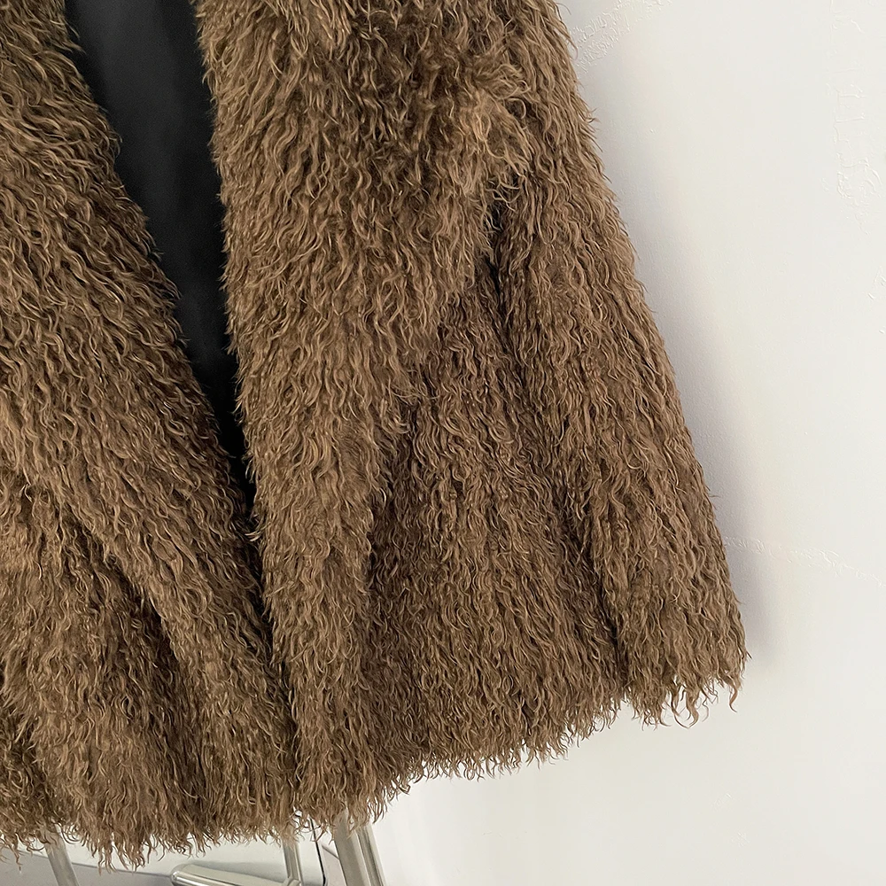 New Winter Clothes Women Fashion Faux Mongolia Sheep Fur Coat Warm Thick Fake Fur Jacket Long Sleeve Artificial Fur Overcoat