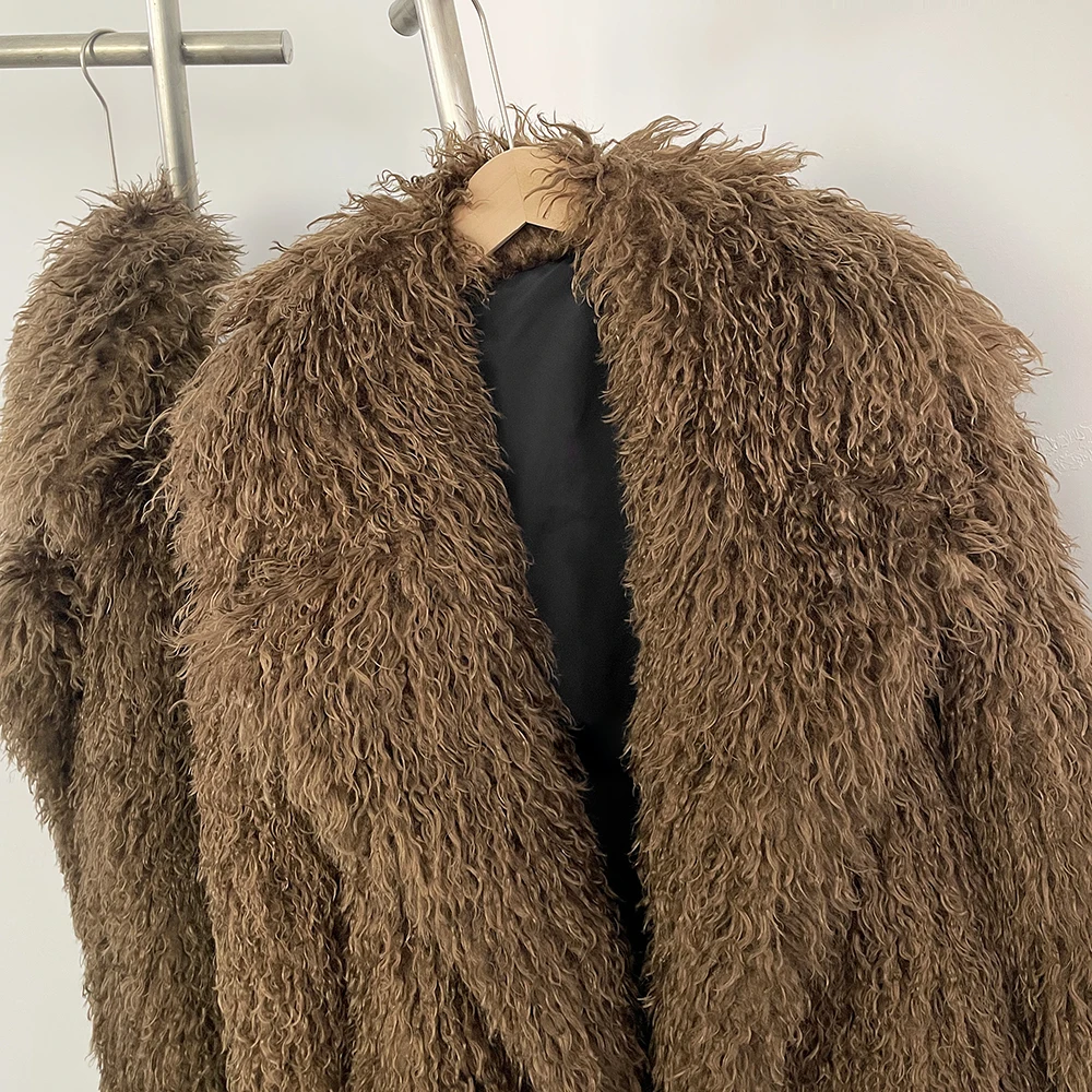 New Winter Clothes Women Fashion Faux Mongolia Sheep Fur Coat Warm Thick Fake Fur Jacket Long Sleeve Artificial Fur Overcoat