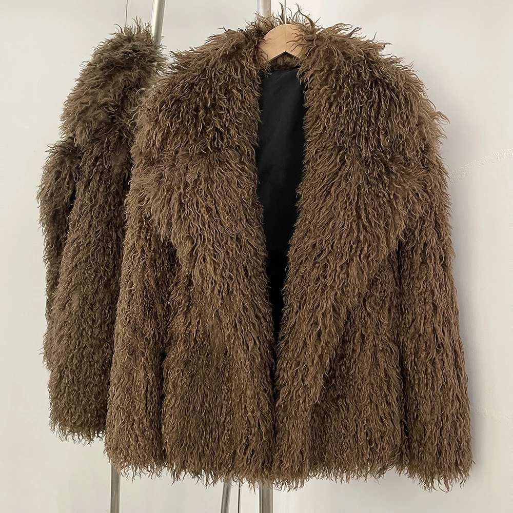 New Winter Clothes Women Fashion Faux Mongolia Sheep Fur Coat Warm Thick Fake Fur Jacket Long Sleeve Artificial Fur Overcoat