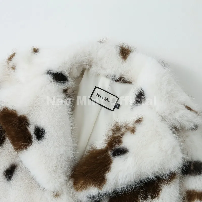 Neo Mint New 2025 Luxury Hot Brand Fashion Cow Print Long Faux Fur Coat Jacket Women Winter Thick Warm Outerwear Fluffy Overcoat