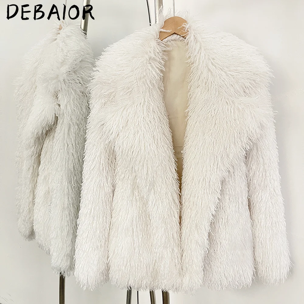 DEBAIOR New Winter Clothes Women Fashion Faux Mongolia Sheep Fur Coat Warm Fake Fur Jacket Long Sleeve Artificial Fur Overcoat