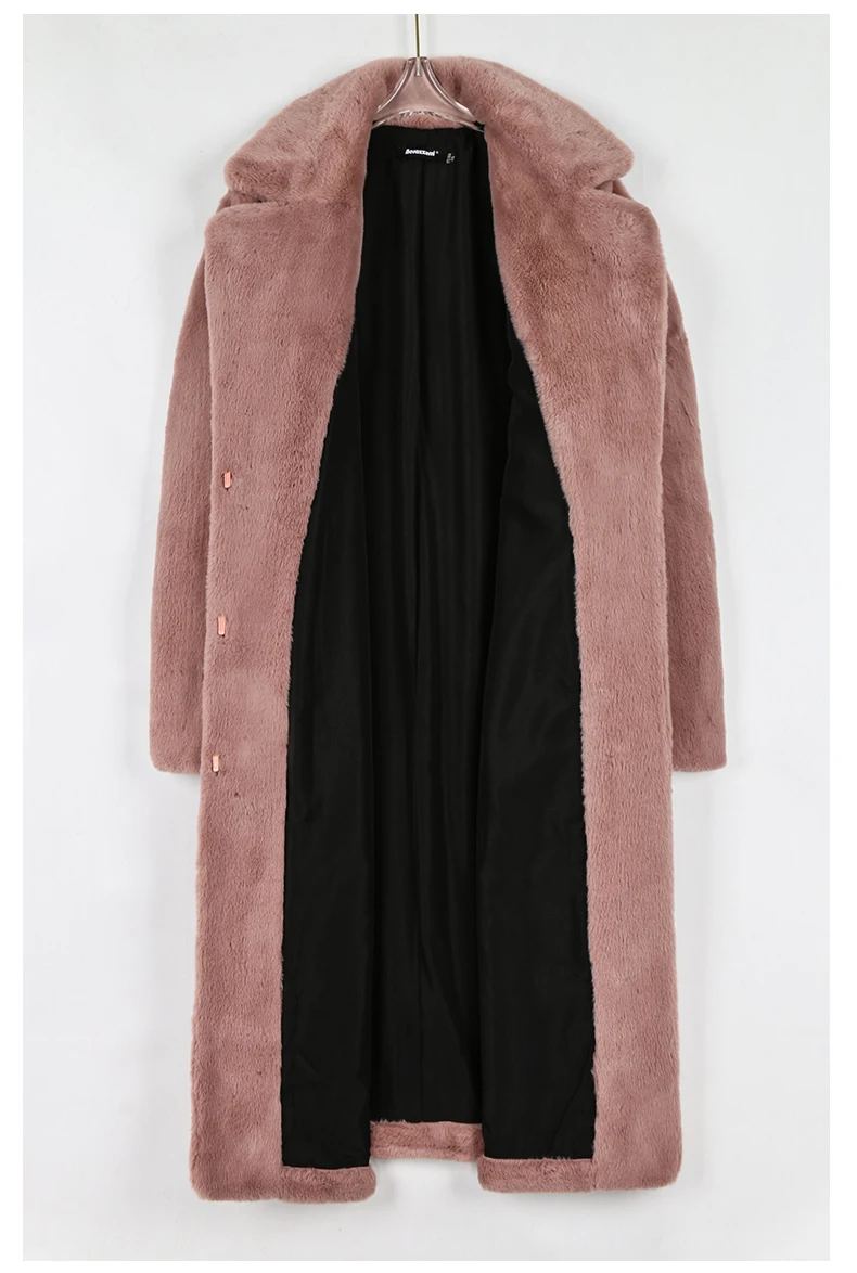 Nerazzurri Winter Clothes Women 2022 Long Thick Warm Soft Colored Fluffy Big Size Faux Rex Rabbit Fur Coat Women Lapel 4xl 5xl