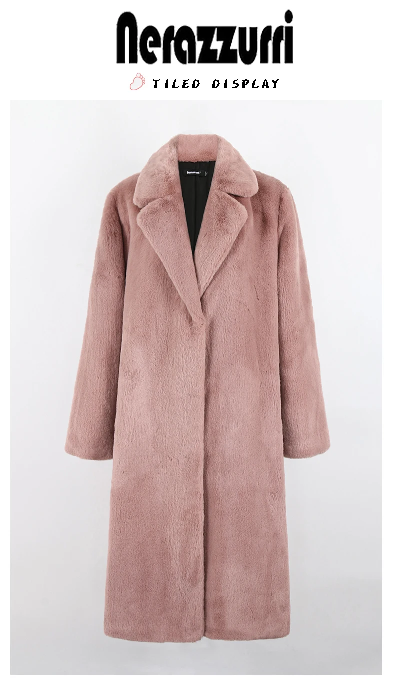 Nerazzurri Winter Clothes Women 2022 Long Thick Warm Soft Colored Fluffy Big Size Faux Rex Rabbit Fur Coat Women Lapel 4xl 5xl