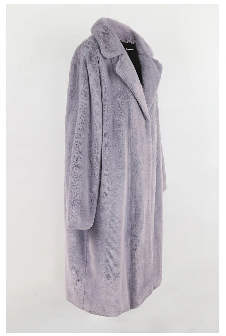 Nerazzurri Winter Clothes Women 2022 Long Thick Warm Soft Colored Fluffy Big Size Faux Rex Rabbit Fur Coat Women Lapel 4xl 5xl
