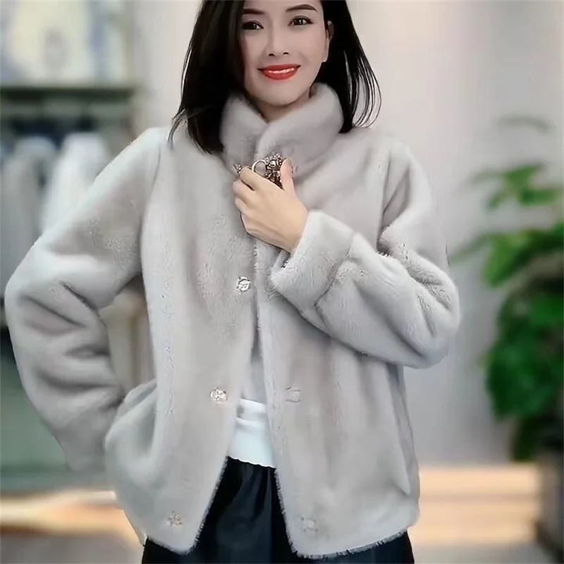 Winter New Mink-Like Coat Women Fur Jacket Thickened Stand-UP Collar Outwear Short Mink Velvet Overcoat Female Fashion Tide Tops