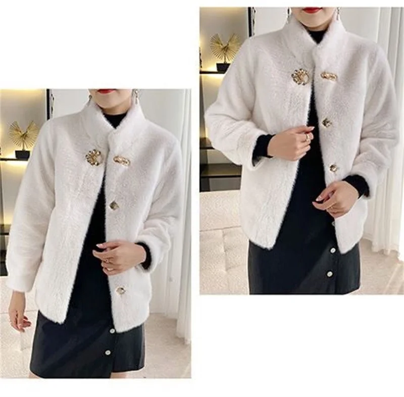 Winter New Mink-Like Coat Women Fur Jacket Thickened Stand-UP Collar Outwear Short Mink Velvet Overcoat Female Fashion Tide Tops