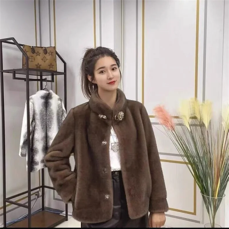 Winter New Mink-Like Coat Women Fur Jacket Thickened Stand-UP Collar Outwear Short Mink Velvet Overcoat Female Fashion Tide Tops