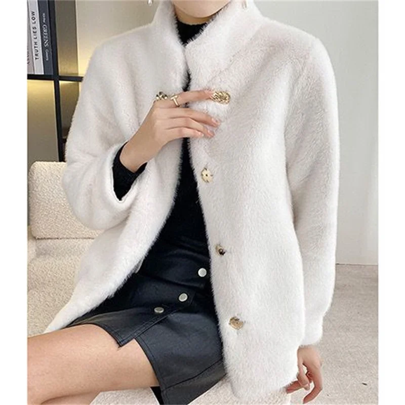 Winter New Mink-Like Coat Women Fur Jacket Thickened Stand-UP Collar Outwear Short Mink Velvet Overcoat Female Fashion Tide Tops