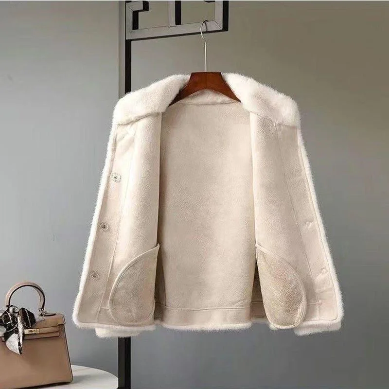 Winter New Mink-Like Coat Women Fur Jacket Thickened Stand-UP Collar Outwear Short Mink Velvet Overcoat Female Fashion Tide Tops