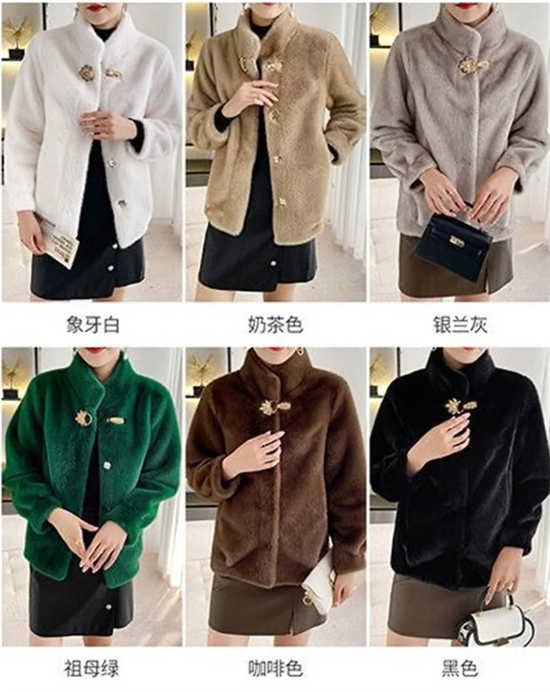 Winter New Mink-Like Coat Women Fur Jacket Thickened Stand-UP Collar Outwear Short Mink Velvet Overcoat Female Fashion Tide Tops