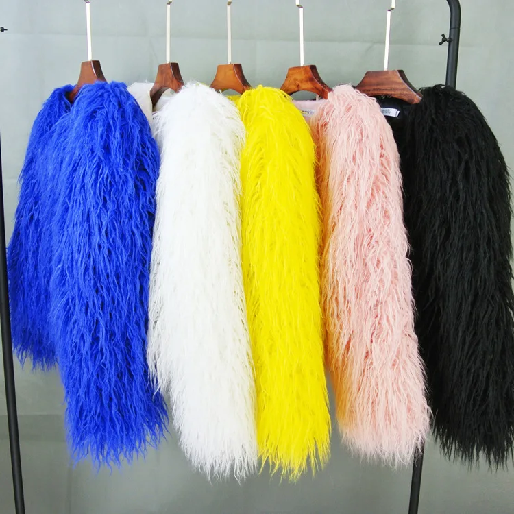 Fluffy Fur Coat Colorful Streetwear Women Faux Fur Jacket Big Size Women Clothing Sheepskin Coat Long Sleeve Chic Short Coat