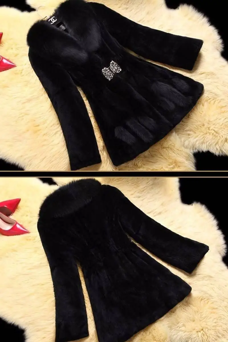 Black Winter Fur Coat for Women New Outwears Top Quality Med-Length Imitation Mink Fur Jackets Faux Fur Windbreaker Overcoat