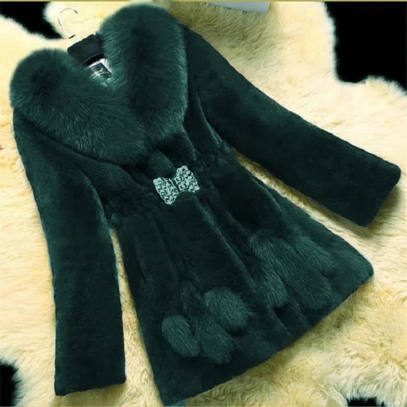 Black Winter Fur Coat for Women New Outwears Top Quality Med-Length Imitation Mink Fur Jackets Faux Fur Windbreaker Overcoat