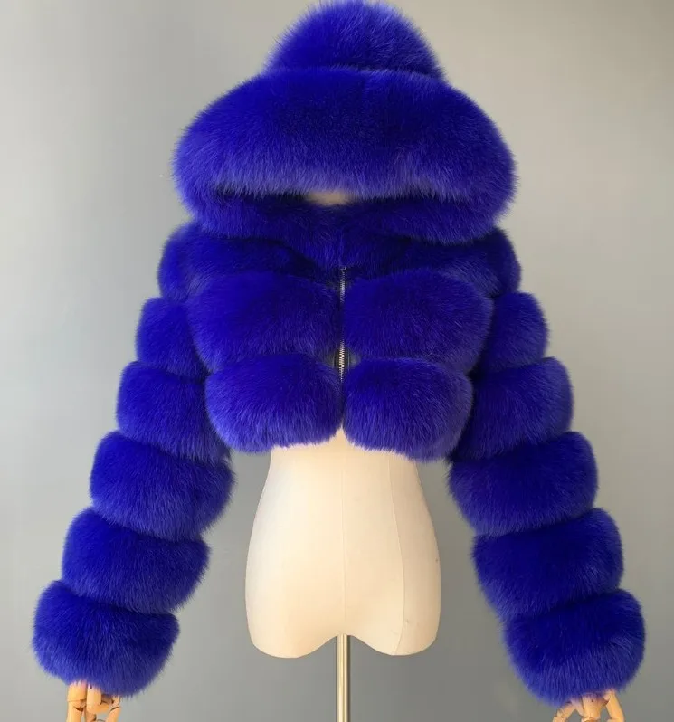High Quality Furry Cropped Faux Fur Coats and Jackets Women Fluffy Top Coat with Hooded Winter Fur Jacket Manteau Femme