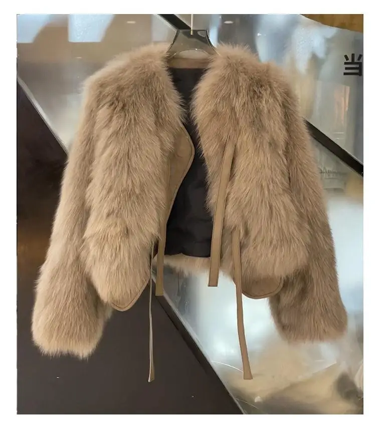 Autumn Winter Women Imitation Fox Fur Coat 2025 New Light Luxury Lace-Up Women'S Fur Coat Top Women Loose Fashion Fur Jacket