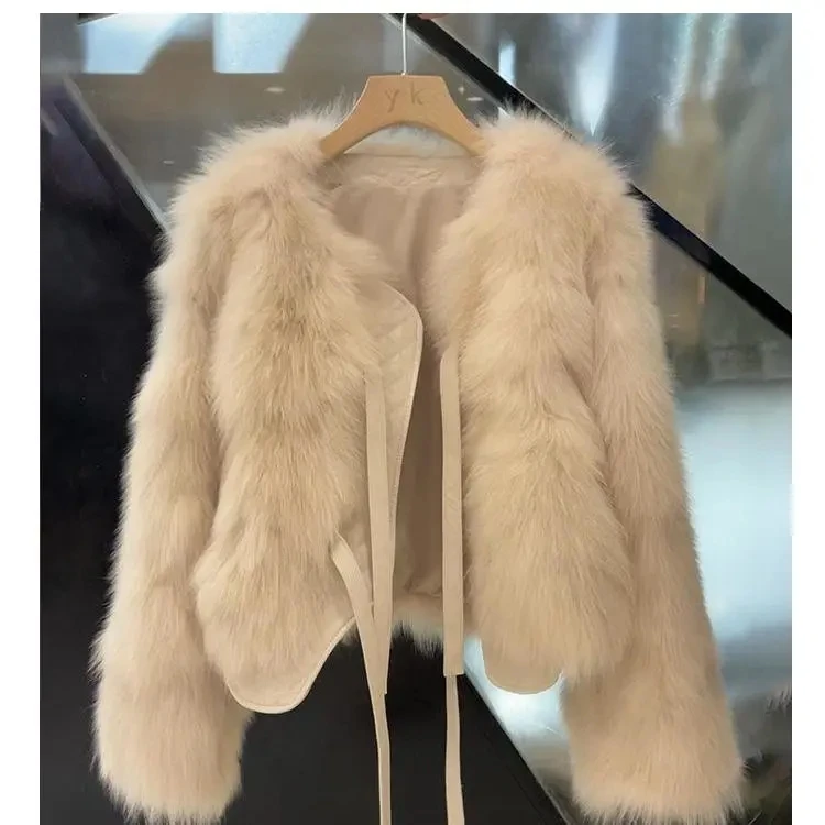 Autumn Winter Women Imitation Fox Fur Coat 2025 New Light Luxury Lace-Up Women'S Fur Coat Top Women Loose Fashion Fur Jacket