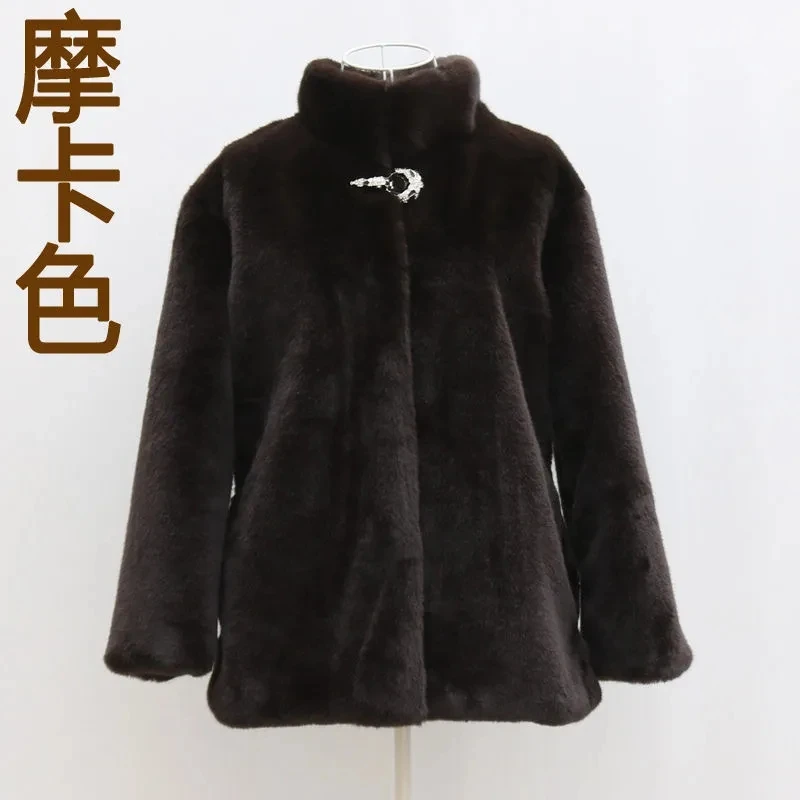 Women's Mink Coat 2027 Winter New Fashion Faux Fur Coat Black Stand Collar Fur Jacket Female Loose Warm Thick Parka Overcoat 9XL