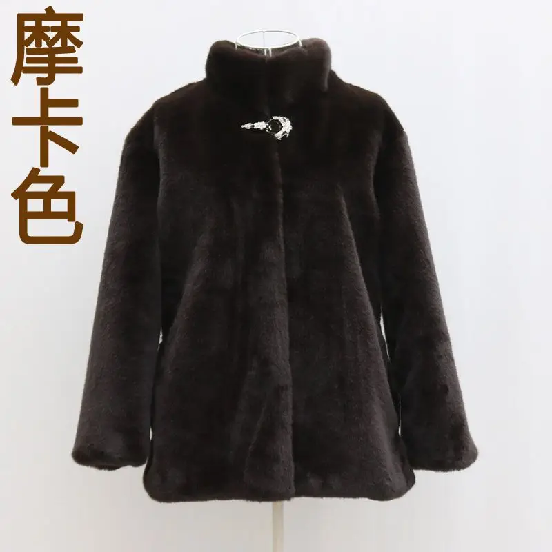 Women's Mink Coat 2027 Winter New Fashion Faux Fur Coat Black Stand Collar Fur Jacket Female Loose Warm Thick Parka Overcoat 9XL