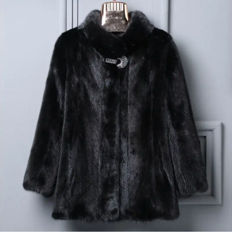 Women's Mink Coat 2027 Winter New Fashion Faux Fur Coat Black Stand Collar Fur Jacket Female Loose Warm Thick Parka Overcoat 9XL