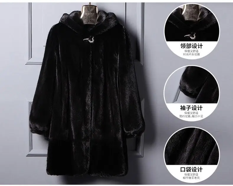 Women's Mink Fur Coat 9XL Thicken Parkas Middle-aged Mother Winter Hooded Mink Overcoat Fashion Warm Long Faux Fur Coats Female