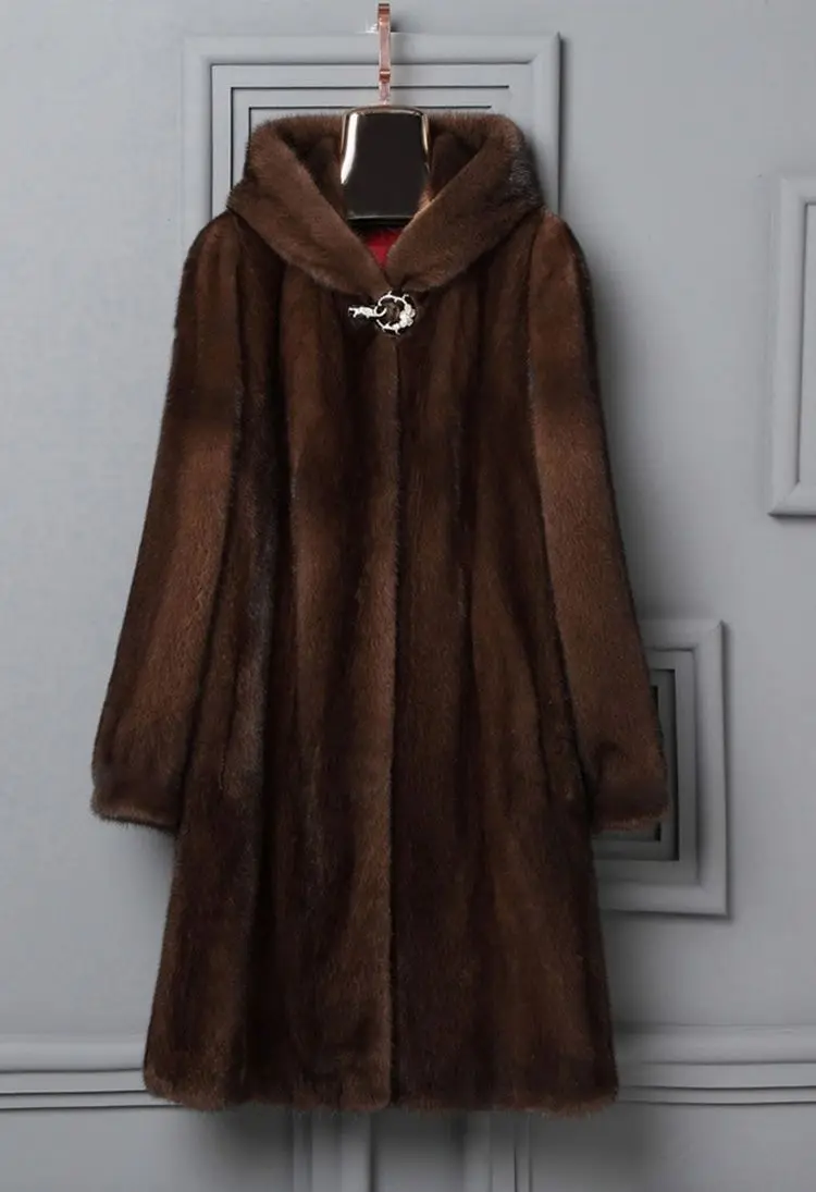 Women's Mink Fur Coat 9XL Thicken Parkas Middle-aged Mother Winter Hooded Mink Overcoat Fashion Warm Long Faux Fur Coats Female