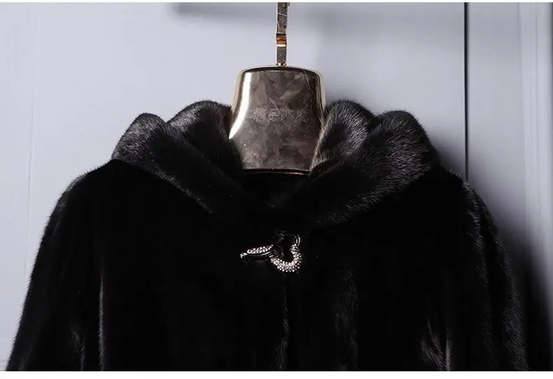 Women's Mink Fur Coat 9XL Thicken Parkas Middle-aged Mother Winter Hooded Mink Overcoat Fashion Warm Long Faux Fur Coats Female
