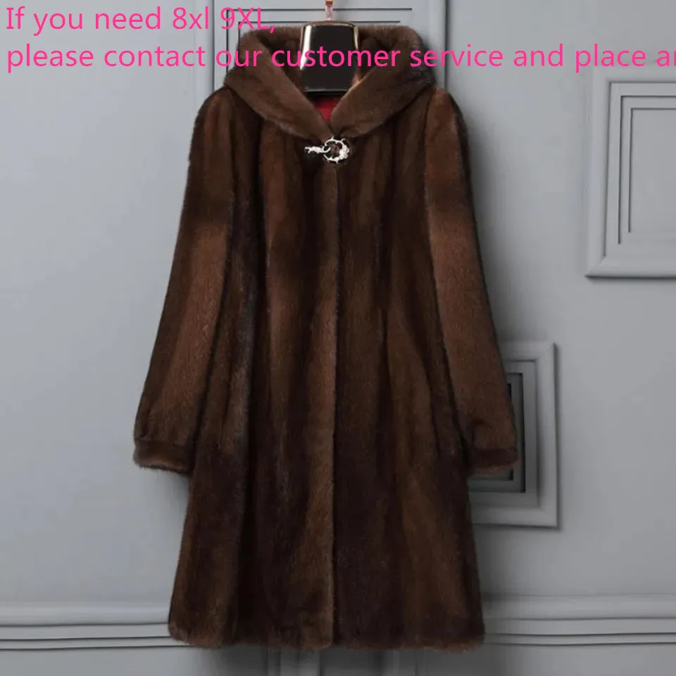 Women's Mink Fur Coat 9XL Thicken Parkas Middle-aged Mother Winter Hooded Mink Overcoat Fashion Warm Long Faux Fur Coats Female