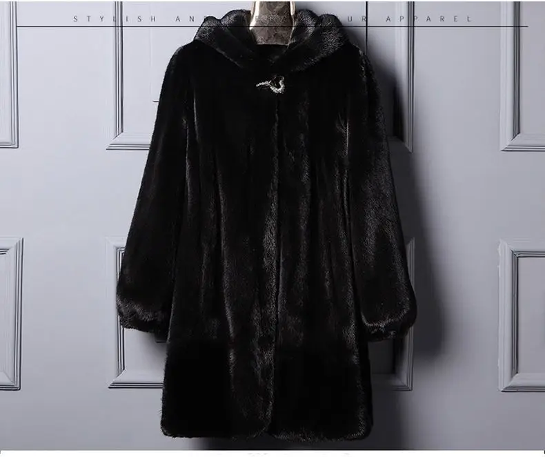 Women's Mink Fur Coat 9XL Thicken Parkas Middle-aged Mother Winter Hooded Mink Overcoat Fashion Warm Long Faux Fur Coats Female
