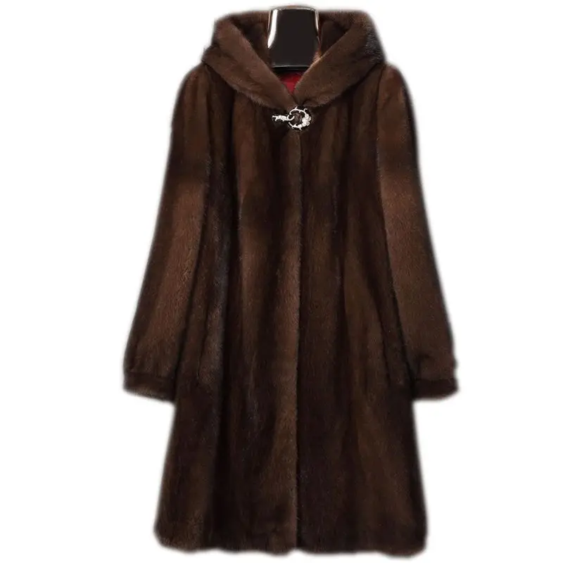Women's Mink Fur Coat 9XL Thicken Parkas Middle-aged Mother Winter Hooded Mink Overcoat Fashion Warm Long Faux Fur Coats Female