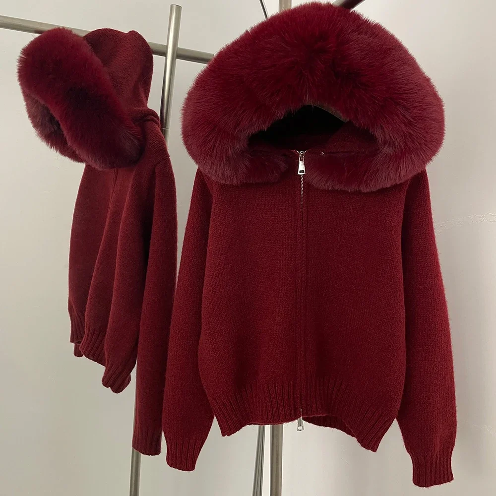 Hooded Oversized Cardigan Women Winter Faux Fur Sweater Female Solid Fake Fur Kintted Coat Fashion Loose Artificial Fur Knitwear