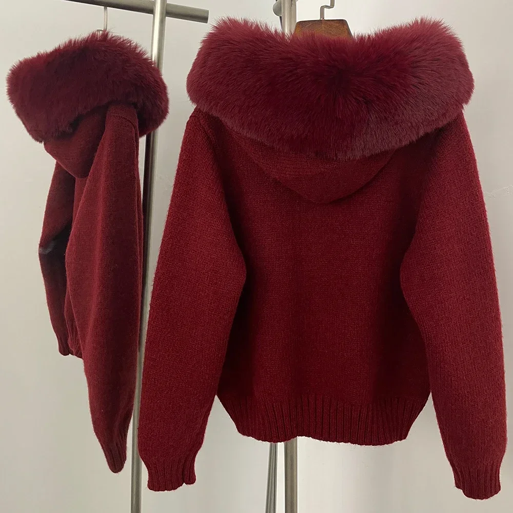 Hooded Oversized Cardigan Women Winter Faux Fur Sweater Female Solid Fake Fur Kintted Coat Fashion Loose Artificial Fur Knitwear