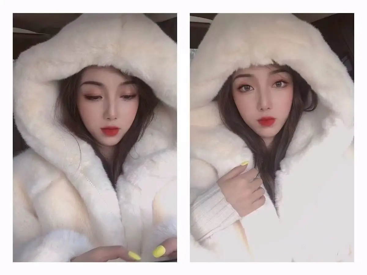 Autumn Winter New Hooded Imitation Rabbit Hair Mid-Length Loose Fashion Fur Coat Korean Loose Thicke Plush Jacket Women Outwear
