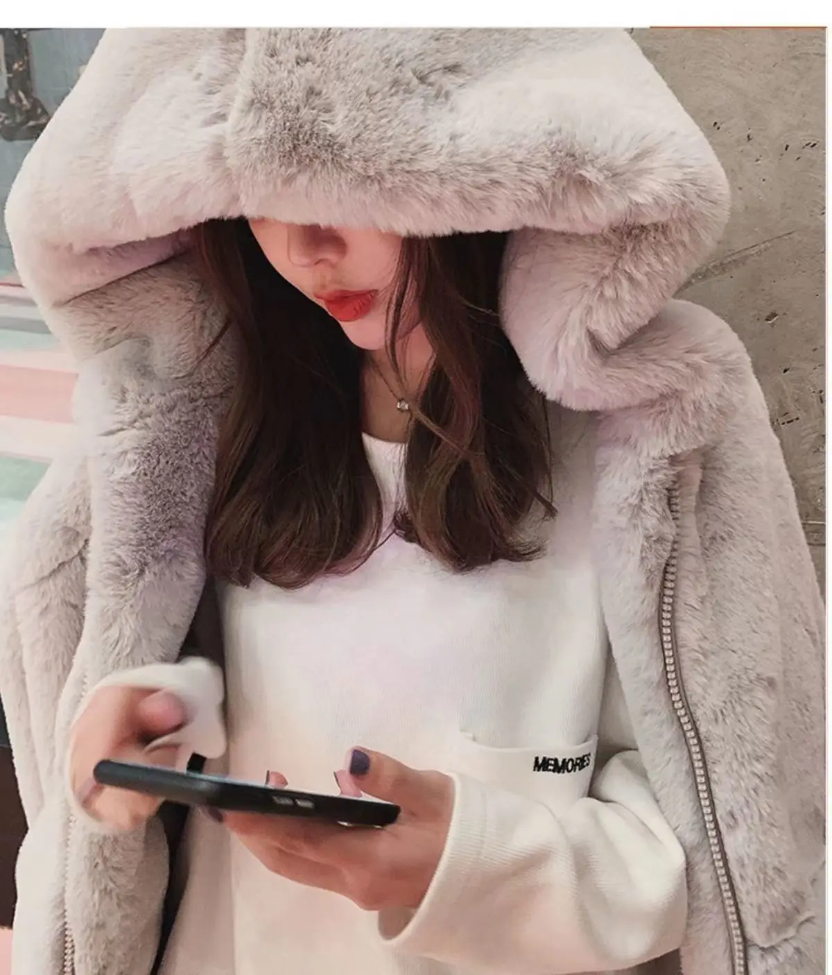 Autumn Winter New Hooded Imitation Rabbit Hair Mid-Length Loose Fashion Fur Coat Korean Loose Thicke Plush Jacket Women Outwear