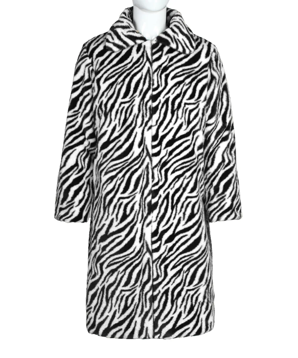 Autumn and Winter New Men's Square Collar Imitation Fur Long Coat Coat Men's Zebra Pattern
