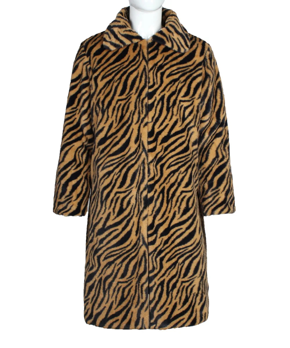 Autumn and Winter New Men's Square Collar Imitation Fur Long Coat Coat Men's Zebra Pattern