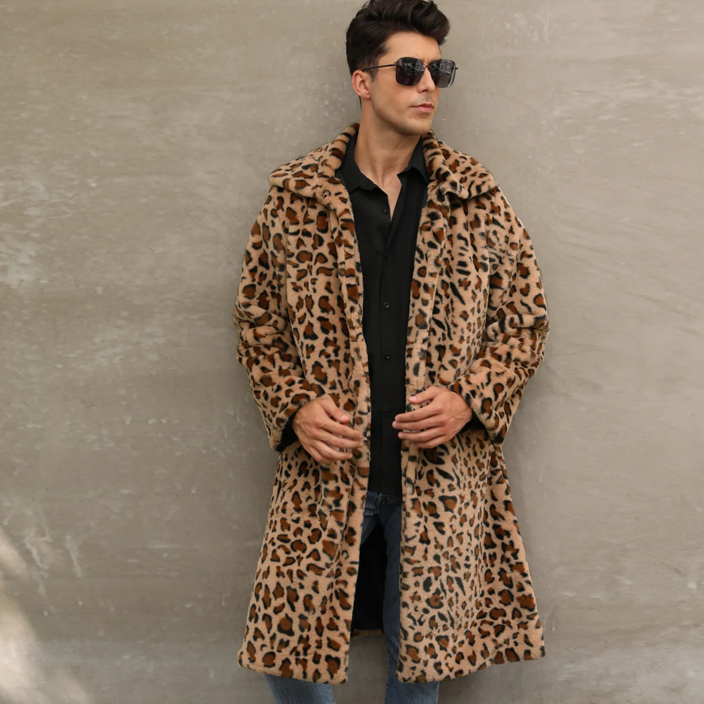 Autumn and Winter New Men's Square Collar Imitation Fur Long Coat Coat Men's Zebra Pattern