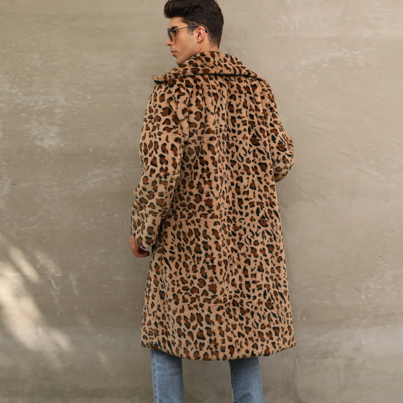 Autumn and Winter New Men's Square Collar Imitation Fur Long Coat Coat Men's Zebra Pattern