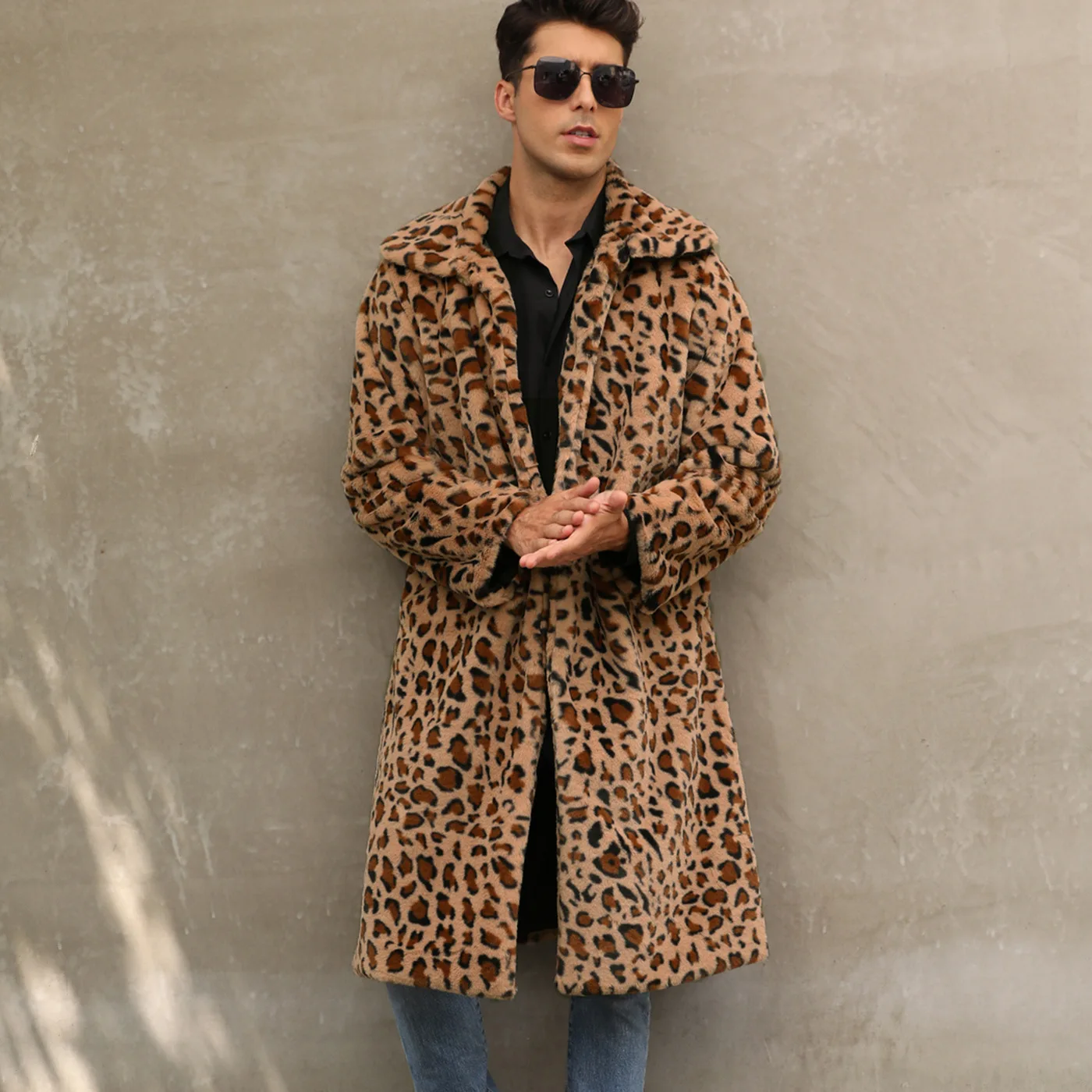 Autumn and Winter New Men's Square Collar Imitation Fur Long Coat Coat Men's Zebra Pattern