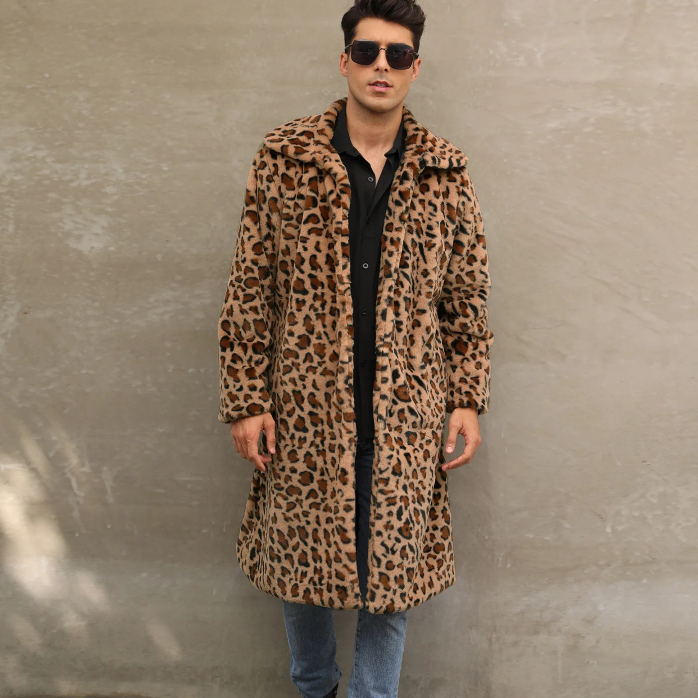 Autumn and Winter New Men's Square Collar Imitation Fur Long Coat Coat Men's Zebra Pattern