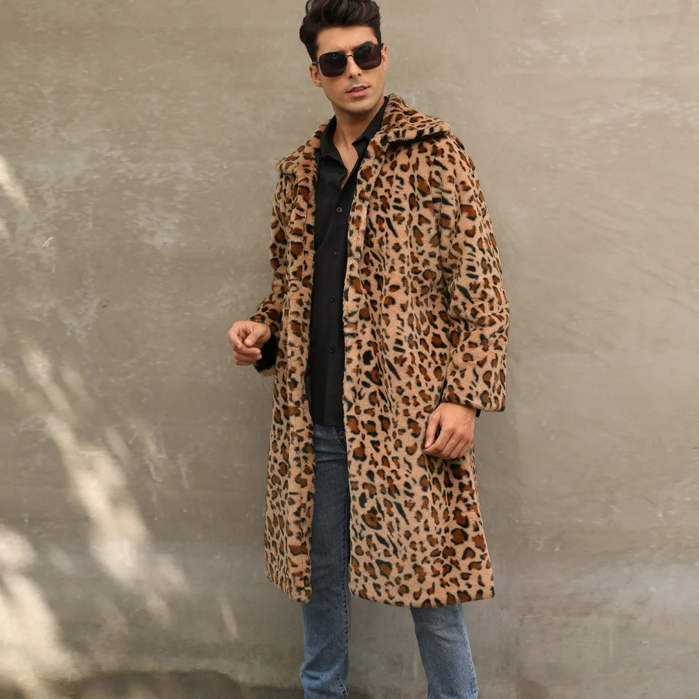 Autumn and Winter New Men's Square Collar Imitation Fur Long Coat Coat Men's Zebra Pattern