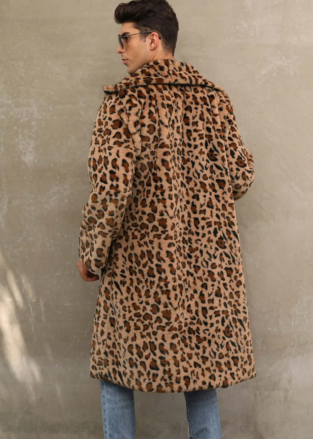 Autumn and Winter New Men's Square Collar Imitation Fur Long Coat Coat Men's Zebra Pattern