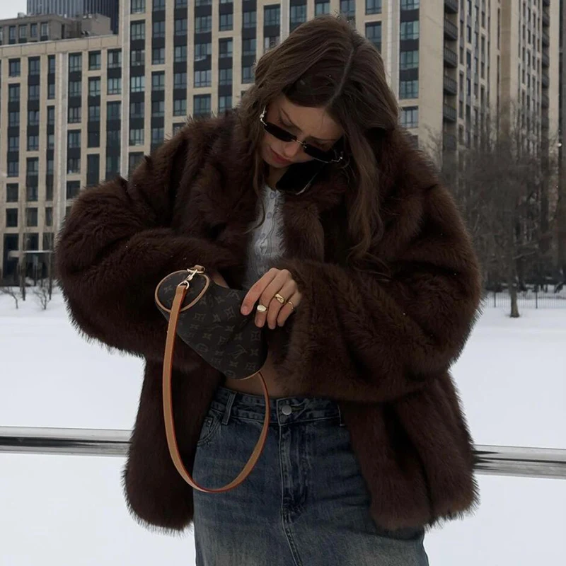 Neo Mint 2024 Winter Faux Fur Coat Women Brand Fashion Fluffy Fox Fur Outerwear Overcoat Girl Street Style Furry Warm Jacket