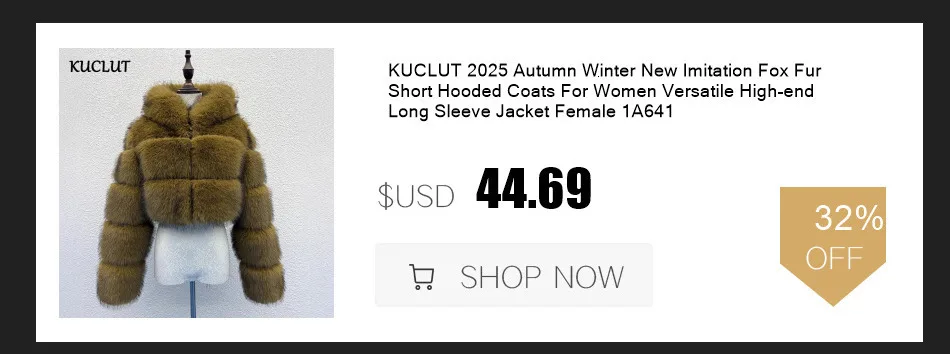 KUCLUT 2025 Winter New Fashion Faux Fox Fur Knitted Coat With Hood For Women High Quality Solid Color Jacket Female 1A1189
