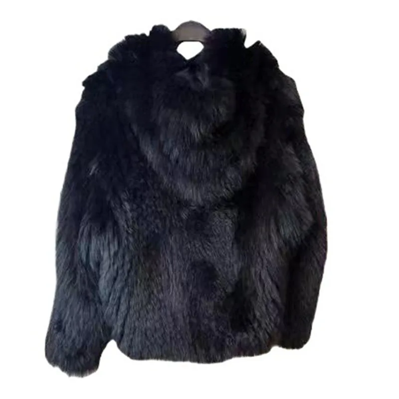 KUCLUT 2025 Winter New Fashion Faux Fox Fur Knitted Coat With Hood For Women High Quality Solid Color Jacket Female 1A1189