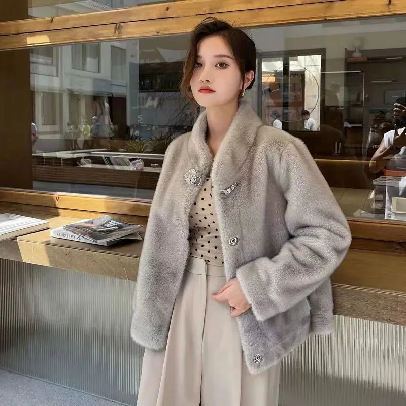 Explosions Fur Coat Women 2025 Autumn Winter New Mink Velvet Jacket Short Fur Integration Outcoat Fashion Overcoat Ladies Tops
