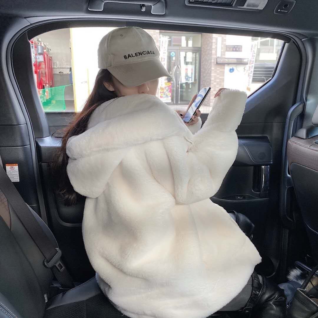 Korean Thickened Mink Velvet Coat Women Winter Clothes New Jacket Version Loose Imitation Rabbit Fur Plush Hooded Fur Coat