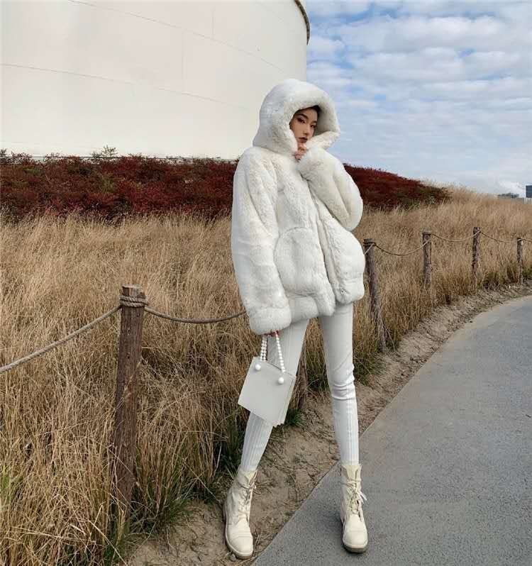 Korean Thickened Mink Velvet Coat Women Winter Clothes New Jacket Version Loose Imitation Rabbit Fur Plush Hooded Fur Coat