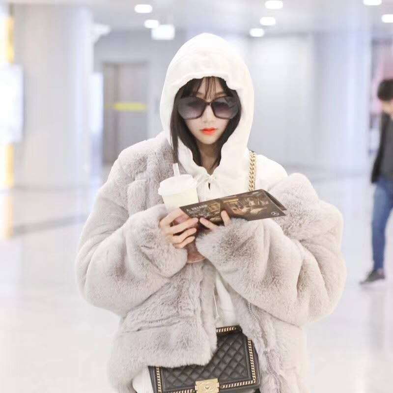 Korean Thickened Mink Velvet Coat Women Winter Clothes New Jacket Version Loose Imitation Rabbit Fur Plush Hooded Fur Coat