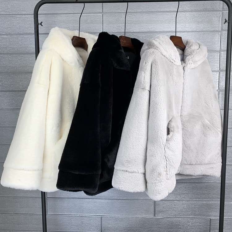 Korean Thickened Mink Velvet Coat Women Winter Clothes New Jacket Version Loose Imitation Rabbit Fur Plush Hooded Fur Coat