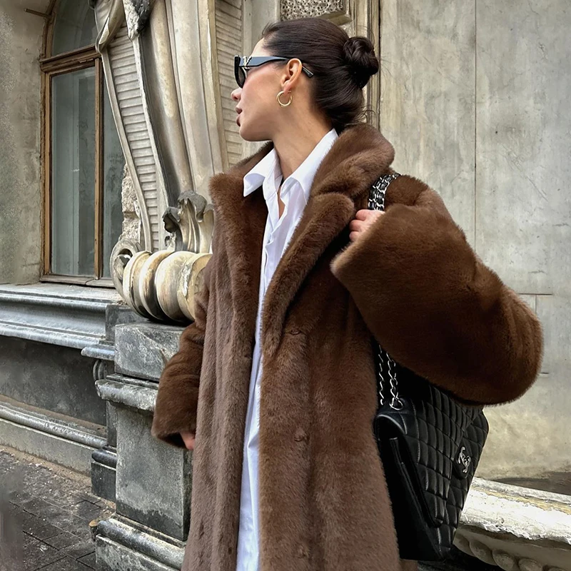 Neo Mint 2024 Winter Luxury Faux Mink Fur Coat Women Iconic Brand Long Outerwear Jacket Crystal Hooks Street Style Warm Overcoat
